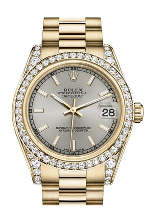 Rolex Datejust 31 Silver Dial Diamond Bezel Lug 18K Yellow Gold President Ladies Watch 178158 / None