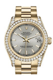 Rolex Datejust 31 Silver Dial Diamond Bezel Lug 18K Yellow Gold President Ladies Watch 178158 / None