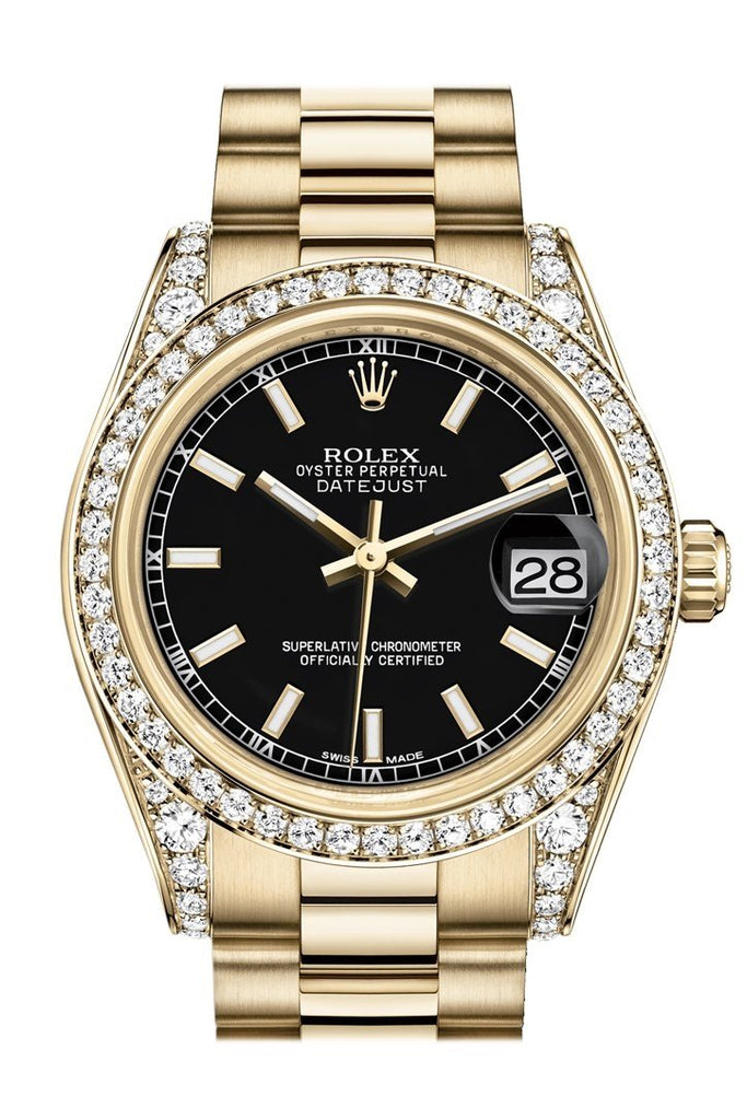 Rolex Datejust 31 Black Dial Diamond Bezel Lug 18K Yellow Gold President Ladies Watch 178158 / None