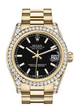 Rolex Datejust 31 Black Dial Diamond Bezel Lug 18K Yellow Gold President Ladies Watch 178158 / None
