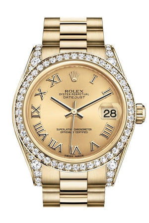Rolex Datejust 31 Champagne Roman Dial Diamond Bezel Lug 18K Yellow Gold President Ladies Watch