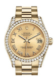 Rolex Datejust 31 Champagne Roman Dial Diamond Bezel Lug 18K Yellow Gold President Ladies Watch 178158