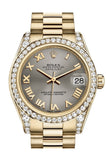 Rolex Datejust 31 Steel Roman Dial Diamond Bezel Lug 18K Yellow Gold President Ladies Watch 178158 /