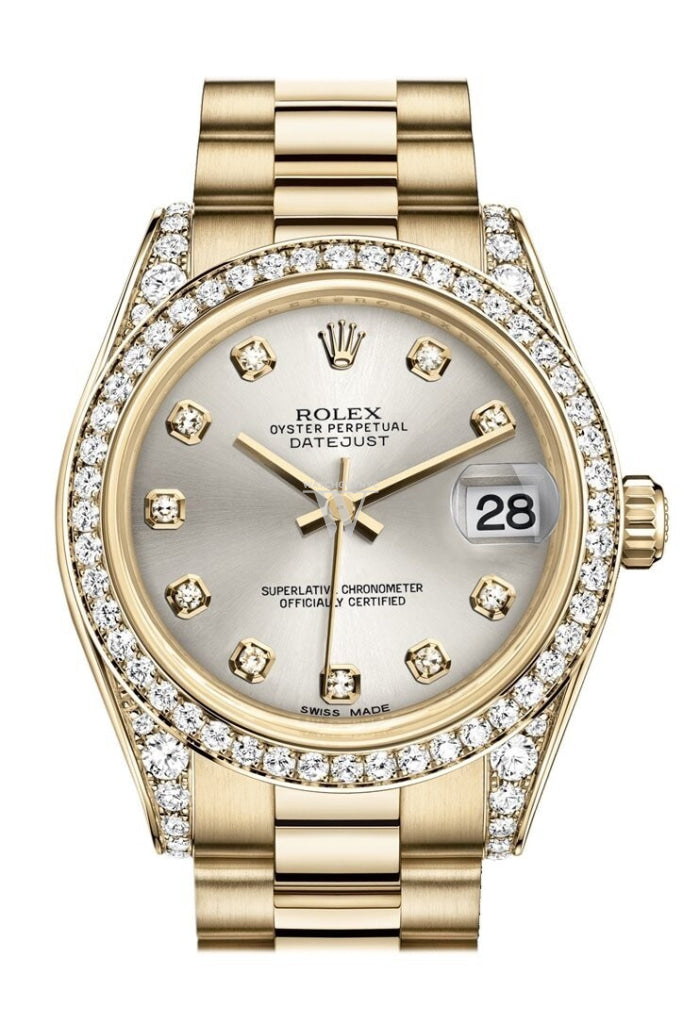 Rolex Datejust 31 Silver Dial Diamond Bezel Lug 18k Gold Watch