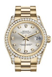 Rolex Datejust 31 Silver Diamond Dial Bezel Lug 18K Yellow Gold President Ladies Watch 178158 / None