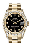 Rolex Datejust 31 Black Diamond Dial Diamond Bezel Lug 18K Yellow Gold President Ladies Watch 178158
