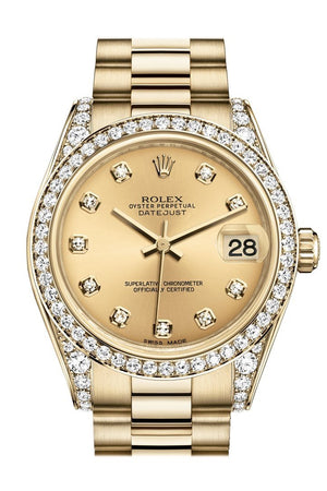 Rolex Datejust 31 Champagne Diamond Dial Bezel Lug 18K Yellow Gold President Ladies Watch 178158 /