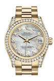Rolex Datejust 31 White Mother Of Pearl Roman Dial Diamond Bezel Lug 18K Yellow Gold President