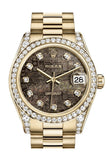 Rolex Datejust 31 Black Mother of Pearl Jubilee Diamond Dial Diamond Bezel Lug 18K Yellow Gold President Ladies Watch 178158