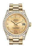 Rolex Datejust 31 Champagne Large VI Rubies Dial Diamond Bezel Lug 18K Yellow Gold President Ladies Watch 178158