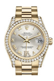 Rolex Datejust 31 Silver Large Vi Rubies Dial Diamond Bezel Lug 18K Yellow Gold President Ladies