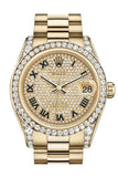 Rolex Datejust 31 Diamond Paved Dial Bezel Lug 18K Yellow Gold President Ladies Watch 178158 / None