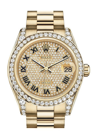 Rolex Datejust 31 Diamond Paved Dial Bezel Lug 18K Yellow Gold President Ladies Watch 178158 / None