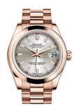 Rolex Datejust 31 Silver Dial 18K Everose Gold President Ladies Watch 178245