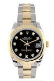 Rolex Datejust 31 Black Diamond Dial 18K Gold Two Tone Ladies 178243 Watch