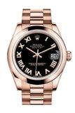 Rolex Datejust 31 Black Roman Dial 18K Everose Gold President Ladies Watch 178245