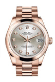Rolex Datejust 31 Silver Diamond Dial 18K Everose Gold President Ladies Watch 178245