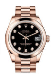 Rolex Datejust 31 Black Diamond Dial 18K Everose Gold President Ladies Watch 178245