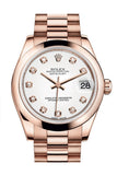 Rolex Datejust 31 White Diamond Dial 18K Everose Gold President Ladies Watch 178245