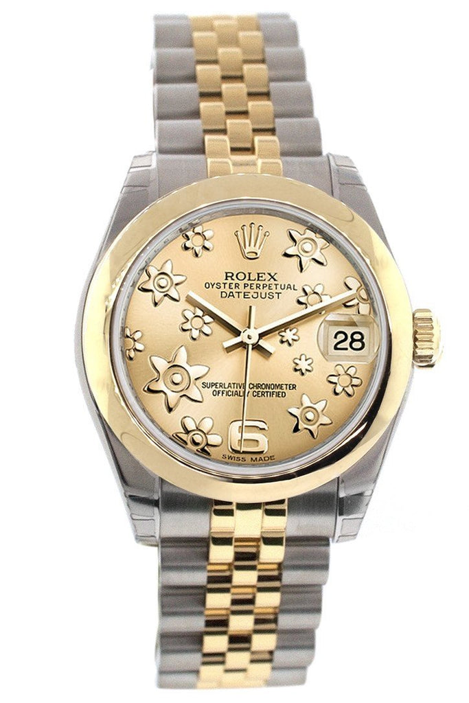Rolex Datejust 31 Champagne Floral Motif Dial 18K Gold Two Tone Jubilee Ladies 178243 Watch