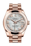 Rolex Datejust 31 White Mother of Pearl Roman Dial 18K Everose Gold President Ladies Watch 178245