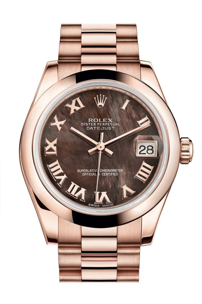 Rolex Datejust 31 Black Mother Of Pearl Roman Dial 18K Everose Gold President Ladies Watch 178245 /