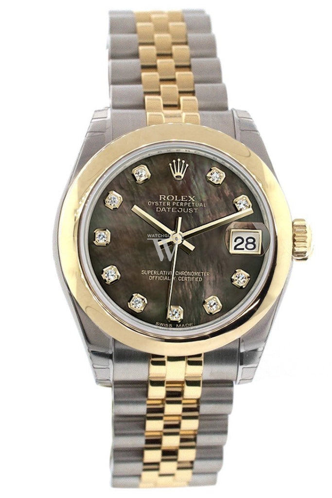 Rolex Datejust 31 Black Mother Of Pearl Diamonds Dial 18K Gold Two Tone Jubilee Ladies 178243 Watch