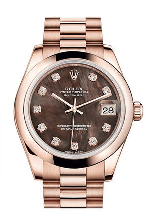 Rolex Datejust 31 Black Mother Of Pearl Diamond Dial 18K Everose Gold President Ladies Watch 178245