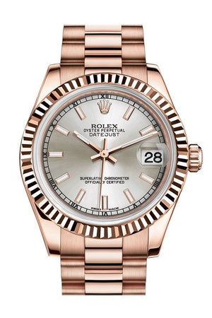 Rolex Datejust 31 Silver Dial Fluted Bezel 18K Everose Gold President Ladies Watch 178275 / None