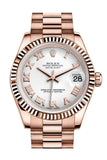 Rolex Datejust 31 White Roman Dial Fluted Bezel 18K Everose Gold President Ladies Watch 178275 /