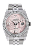 Rolex Datejust 36 Pink Floral Motif Dial 18K White Gold Diamond Bezel Jubilee Watch 116244 / None