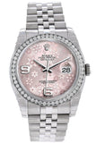 Rolex Datejust 36 Pink Floral Motif Dial 18K White Gold Diamond Bezel Jubilee Watch 116244