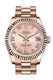 Rolex Datejust 31 Pink Roman Dial Fluted Bezel 18K Everose Gold President Ladies Watch 178275