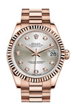 Rolex Datejust 31 Silver Diamond Dial Fluted Bezel 18K Everose Gold President Ladies Watch 178275