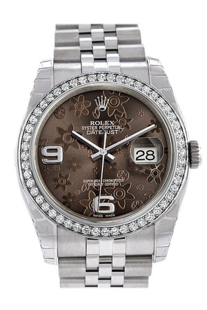 Rolex Datejust 36 Bronze Floral Motif Dial 18K White Gold Diamond Bezel Jubilee Mens Watch 116244 /