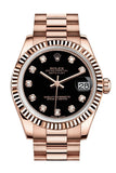 Rolex Datejust 31 Black Diamond Dial Fluted Bezel 18K Everose Gold President Ladies Watch 178275 /