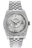 Rolex Datejust 36 Silver Floral Motif Dial 18K White Gold Diamond Bezel Jubilee Mens Watch 116244