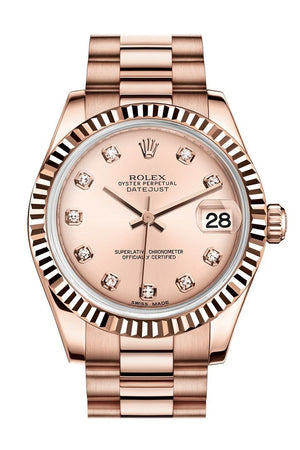 Rolex Datejust 31 Pink Diamond Dial Fluted Bezel 18K Everose Gold President Ladies Watch 178275 /