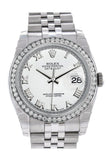 Rolex Datejust 36 White Roman Dial 18K Gold Diamond Bezel Jubilee Mens Watch 116244 / None