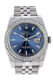 Rolex Datejust 36 Blue Dial 18K White Gold Diamond Bezel Jubilee Mens Watch 116244 / None