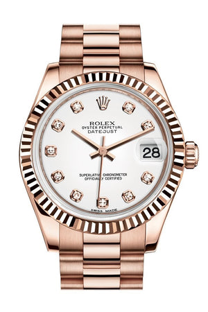 Rolex Datejust 31 White Diamond Dial Fluted Bezel 18K Everose Gold President Ladies Watch 178275 /