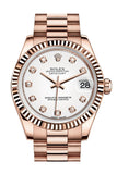 Rolex Datejust 31 White Diamond Dial Fluted Bezel 18K Everose Gold President Ladies Watch 178275