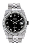 Rolex Datejust 36 Black Roman Dial 18K White Gold Diamond Bezel Jubilee Mens Watch 116244 / None