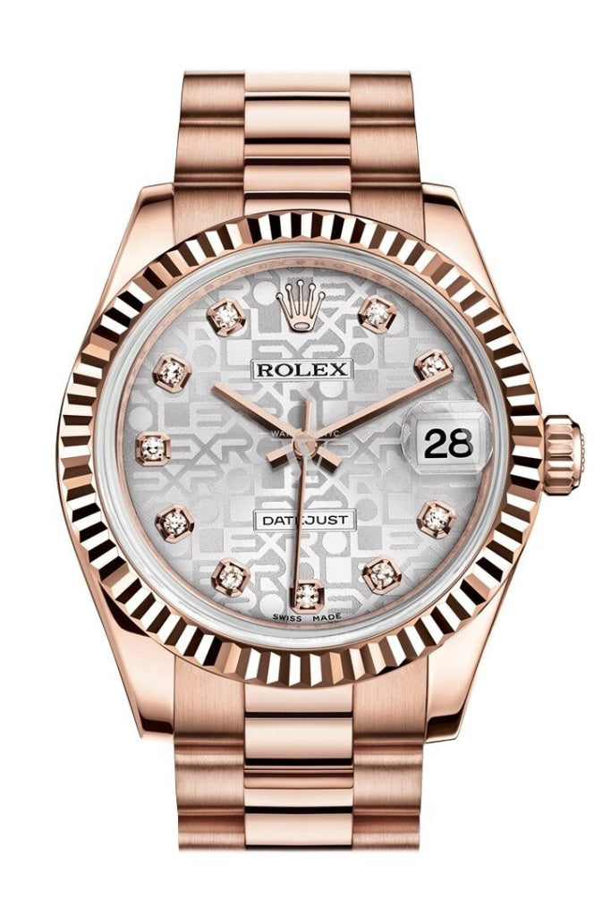 Lady datejust 31 silver diamond dial steel and everose 2025 gold jubilee watch