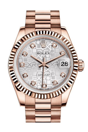 Rolex Datejust 31 Silver Jubilee Diamond Dial Fluted Bezel 18K Everose Gold President Ladies Watch