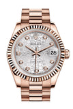 Rolex Datejust 31 Silver Jubilee Diamond Dial Fluted Bezel 18K Everose Gold President Ladies Watch 178275
