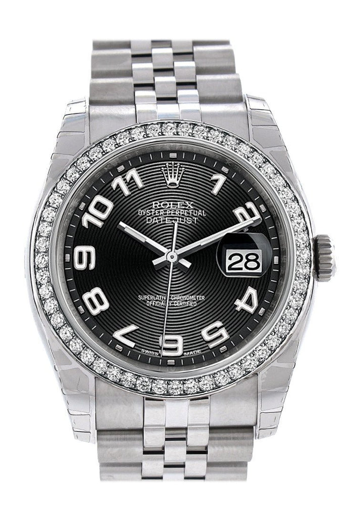 Rolex Datejust 36 Black Concentric Dial 18K White Gold Diamond Bezel Jubilee Mens Watch 116244 /