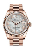 Rolex Datejust 31 White Mother Of Pearl Roman Dial Fluted Bezel 18K Everose Gold President Ladies