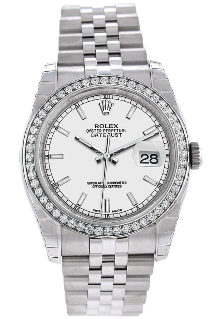 Rolex Datejust 36 White Dial 18K Gold Diamond Bezel Jubilee Mens Watch 116244