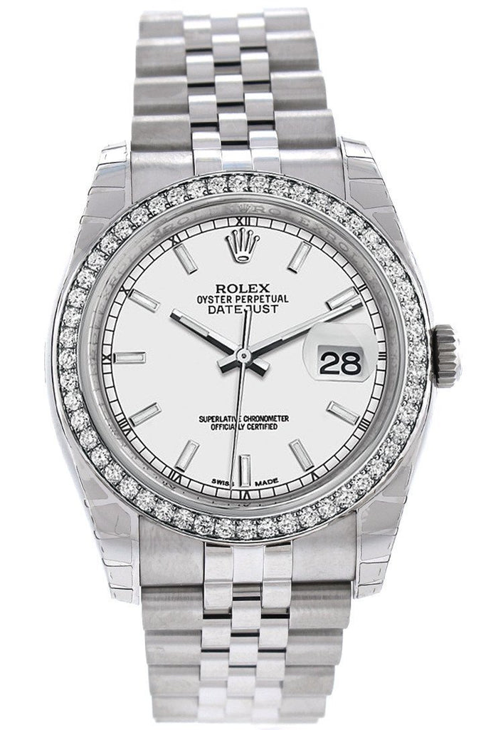 Rolex Datejust 36 White Dial 18K Gold Diamond Bezel Jubilee Mens Watch 116244